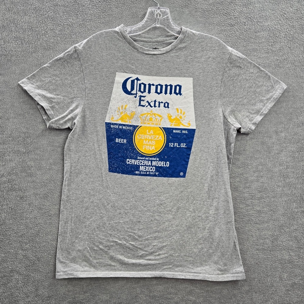 Corona Extra Men Shirt Medium Gray Logo Graphic Crew Neck Short Sleeve Tee READ